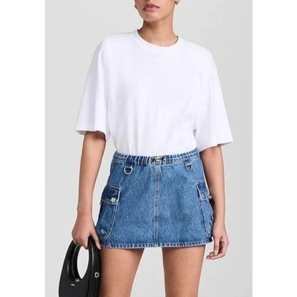Coperni Cargo Skirt Medium Wash Denim Button Flap Pockets Mini A-Line Blue 10